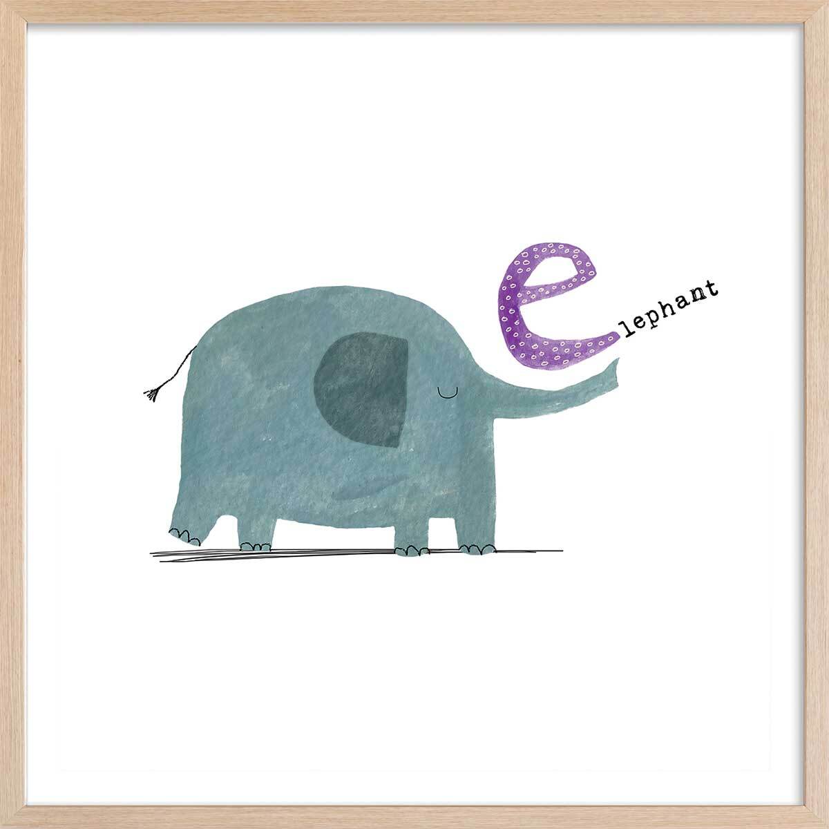 Affiche enfant e comme éléphant Affiche sous cadre bois