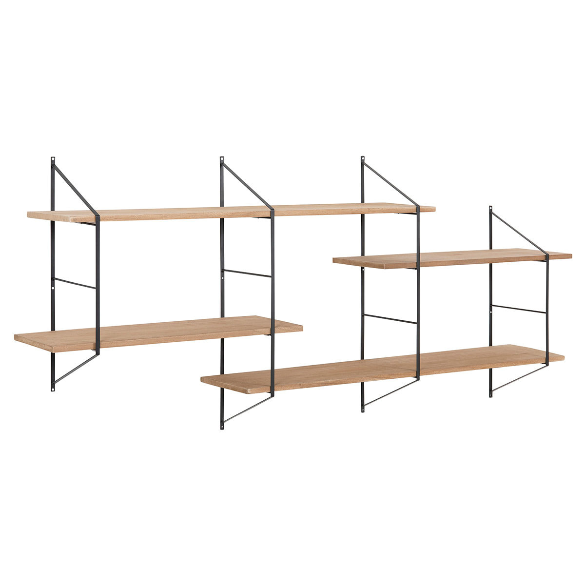 Etagère murale XL modulable en bois clair et métal noir L191 cm BRIDGE