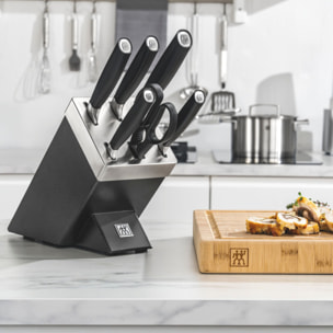 7-pcs, Set de blocs de couteaux, Argent, Anthracite