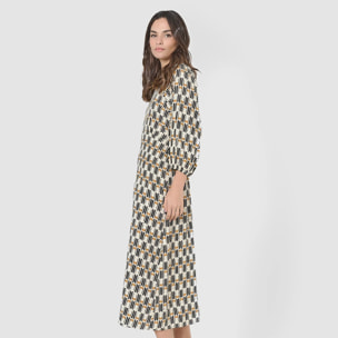 Vestito midi in pelle scamosciata di viscosa ocra
