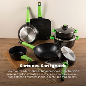 Sarten san ignacio vitoria de aluminio forjado en color negro y mango verde