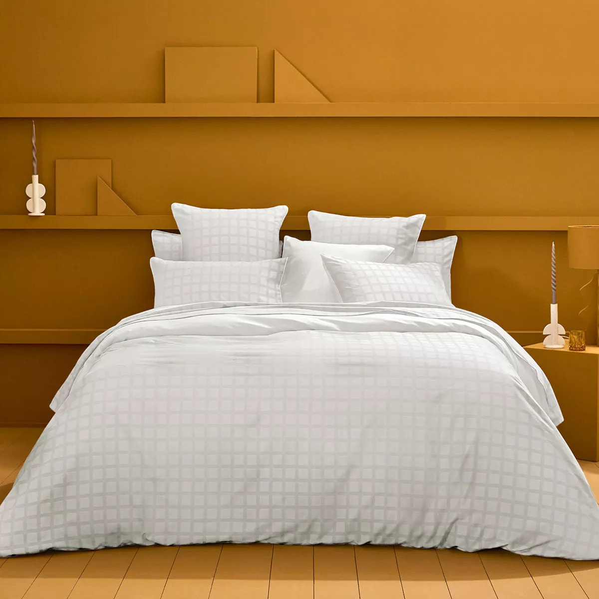 Drap plat satin de coton motif jacquard blanc Allegria neige