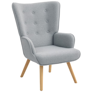 Fauteuil à oreilles style nordique piètement bois effet laine bouclée gris
