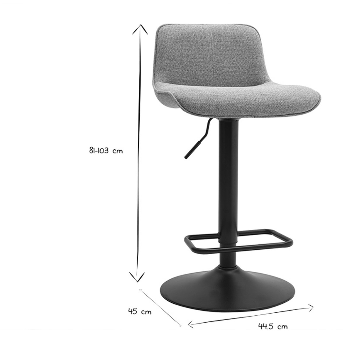 Tabourets de bar réglables pivotants 360° en tissu taupe et métal noir (lot de 2) BOOST