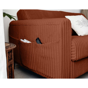 Owen - canapé 3 places convertible - couchage quotidien - matelas 12 cm - en velours côtelé grosses côtes - Terracotta