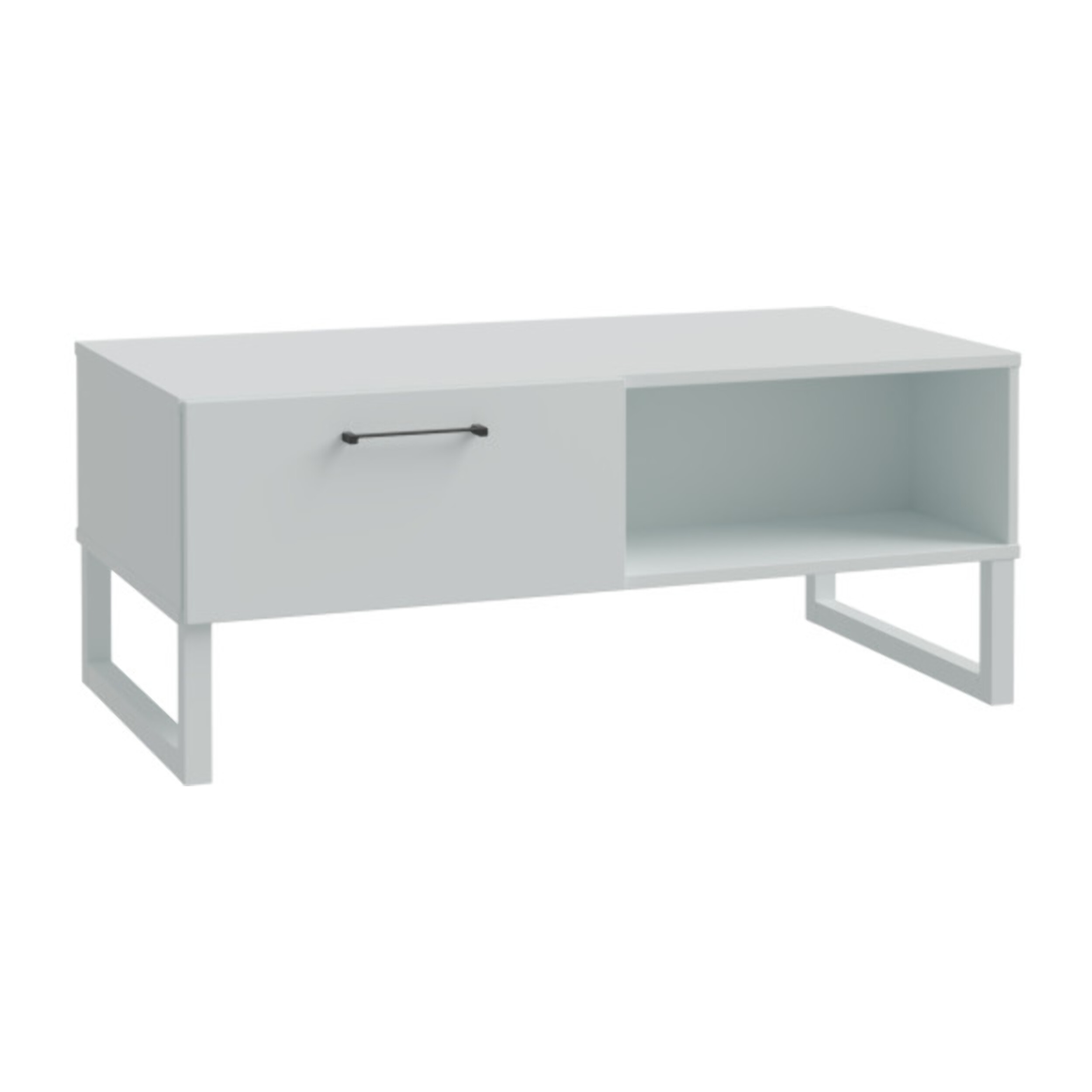 Table basse L110 cm 3 niches 1 tiroir au décor gris clair mat - BASIL