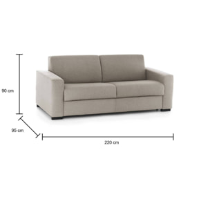 Divano Letto Aliana, Divano a 3 posti, 100% Made in Italy, Sofà Soggiorno con apertura girevole, in tessuto imbottito, con Braccioli standard, Cm 220x95h90, Tortora