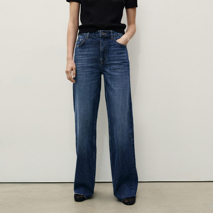 Jeans wide leg tiro alto Danila - azul marino