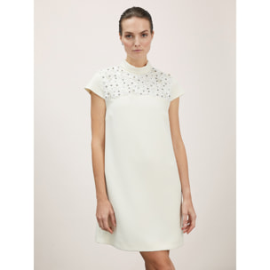 Motivi - Minivestido con cuello bordado - Blanco