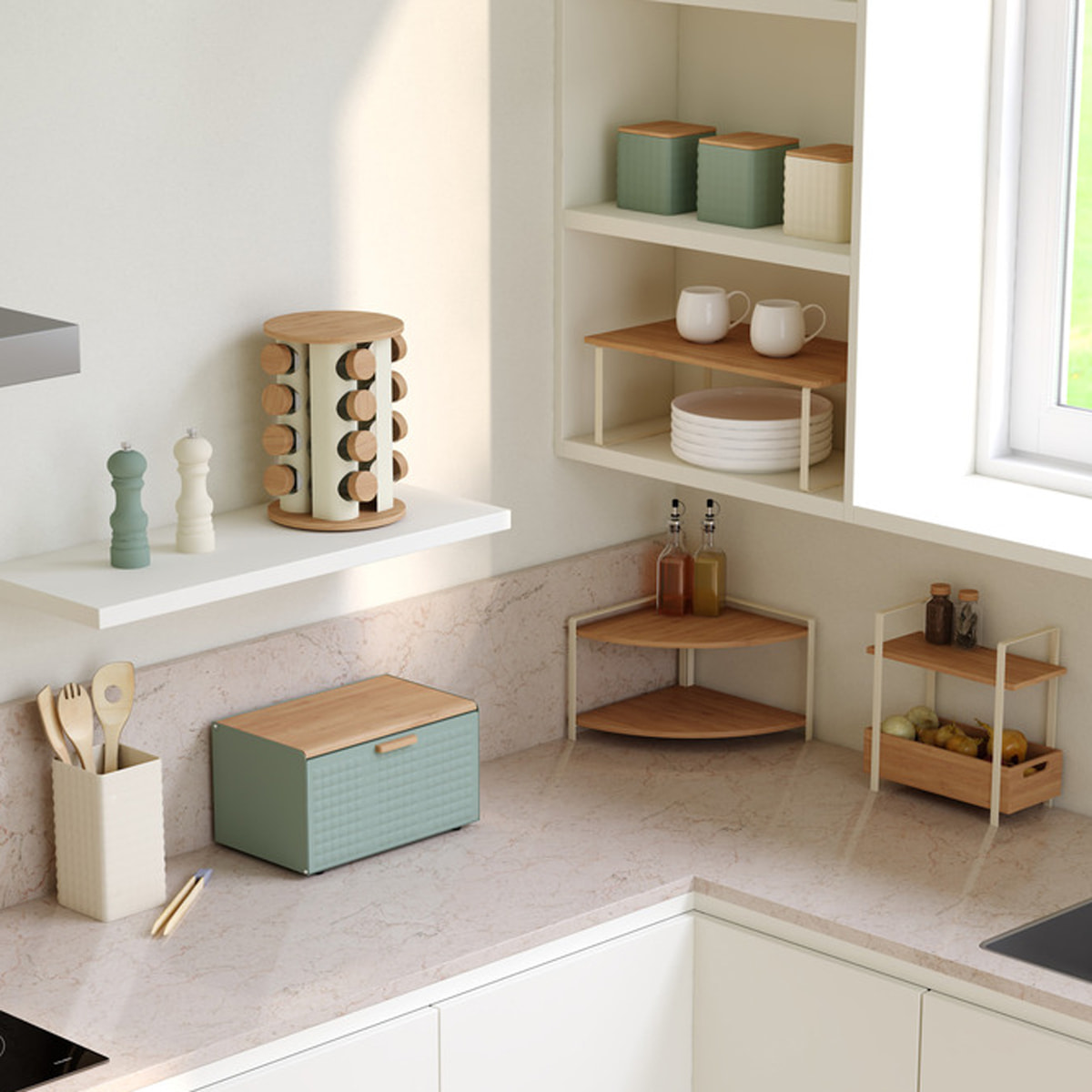 Étagère de rangement "Ordera" en bambou beige 50x30cm