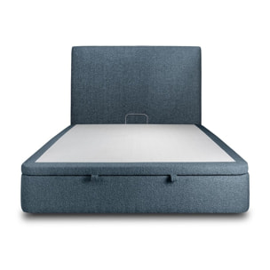 Lit avec sommier et tête de lit lisse - Tissu bouclette au style épuré - Adapté à tous les matelas, montage rapide - Grand Rangement