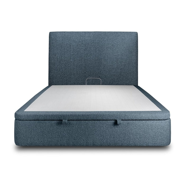 Lit avec sommier et tête de lit lisse - Tissu bouclette au style épuré - Adapté à tous les matelas, montage rapide - Grand Rangement