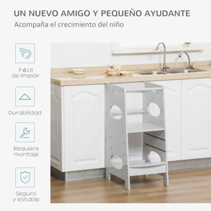 Torre de Aprendizaje de Madera para Niños Taburete de Cocina Infantil con Pedal Altura Ajustable en 3 Posiciones y Barra de Seguridad 40x50x90 cm Gris