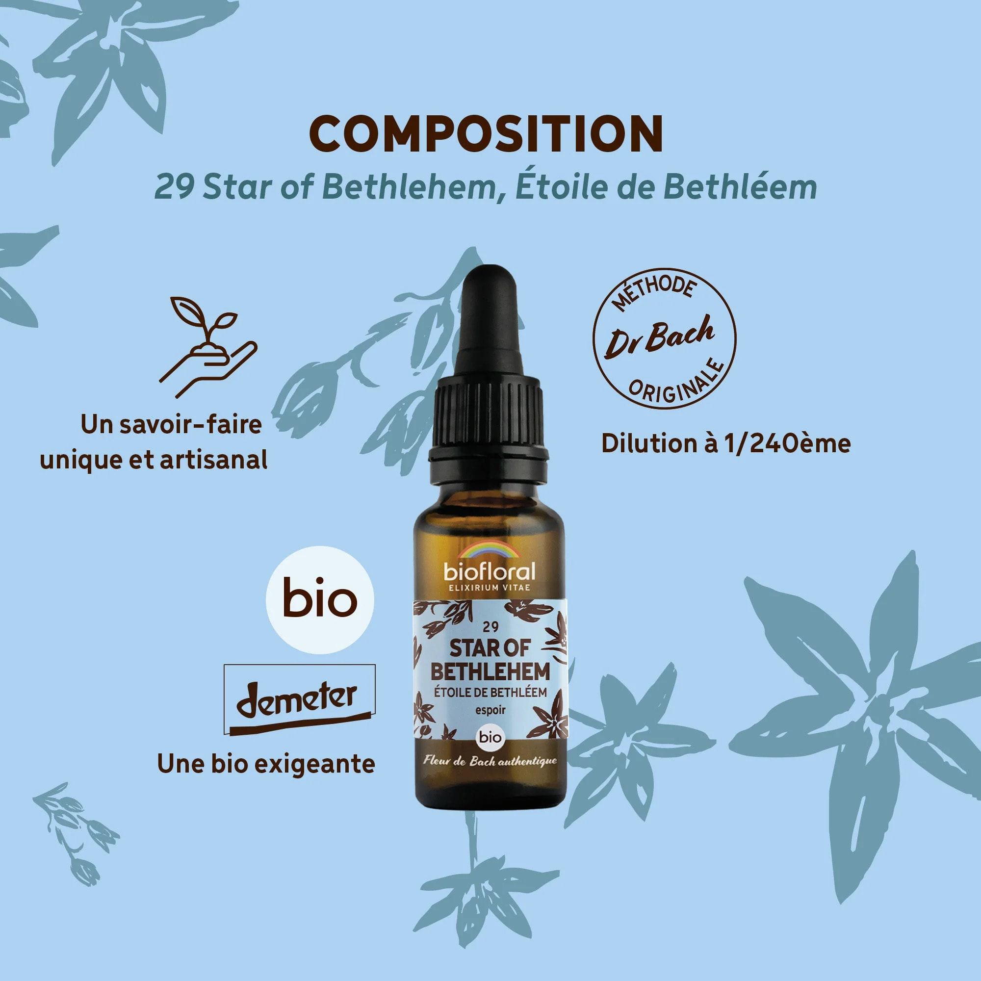 Biofloral - Fleur de Bach n°29 Star of Bethlehem, Étoile de Bethléem - Bio Demeter - 20 ml