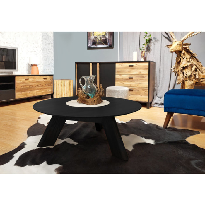 Table basse ronde en bois marron ou noir diam. 90cm - ANGEL