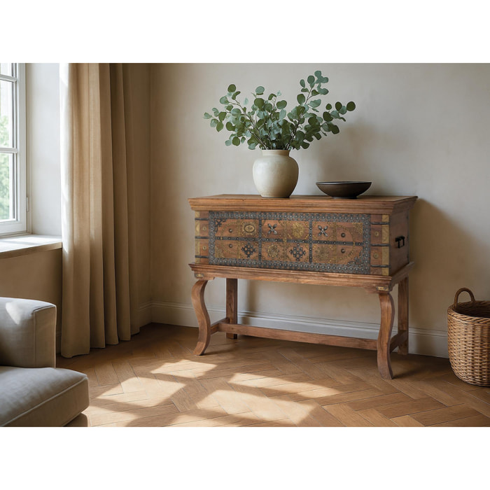 Consola de Madera de Mango 116 Cm Estilo Artesanal Clásico