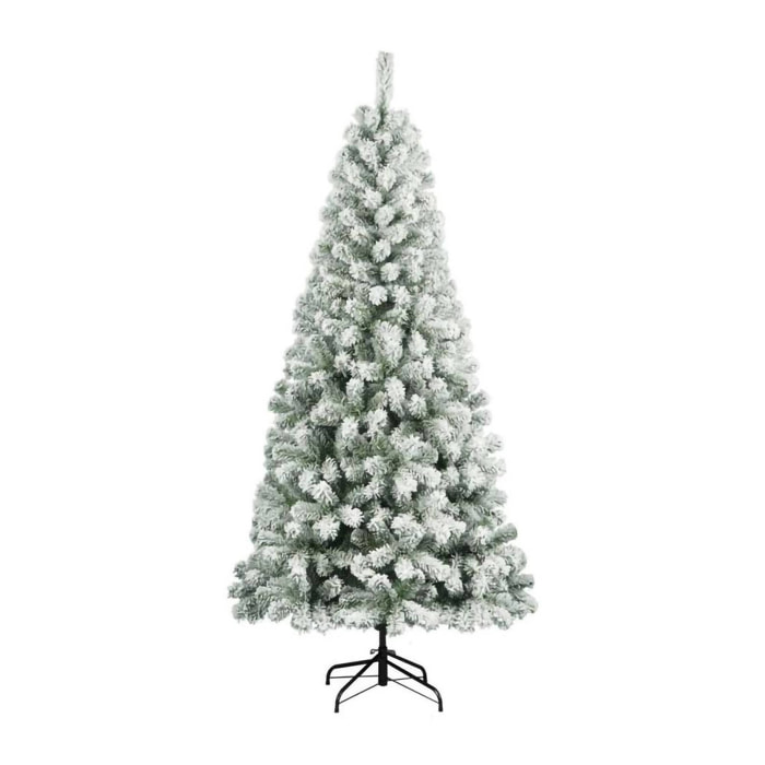 Albero di Natale 240 cm Kris Kringle, Pino artificiale floccato, Albero effetto reale, Alberello natalizio extra folto, 114x114 h240 cm, Verde e Bianco