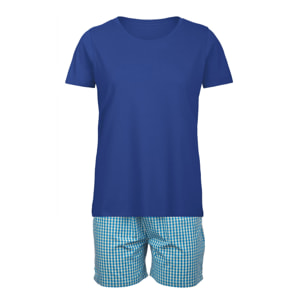 Pigiama leggero DONNA cotone bianco quadretti celesti