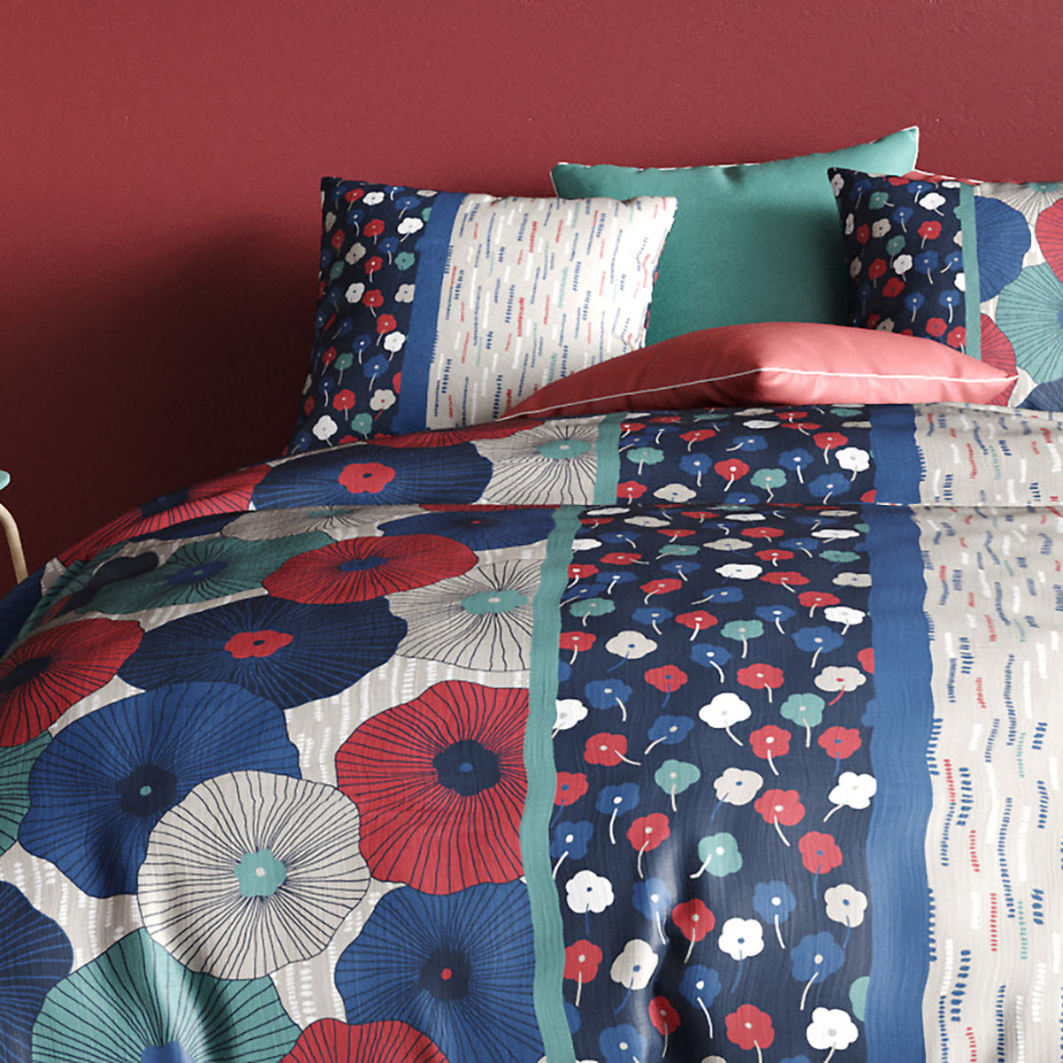 Parure housse de couette coton bleu