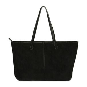 Borsa a spalla shopper nera in camoscio