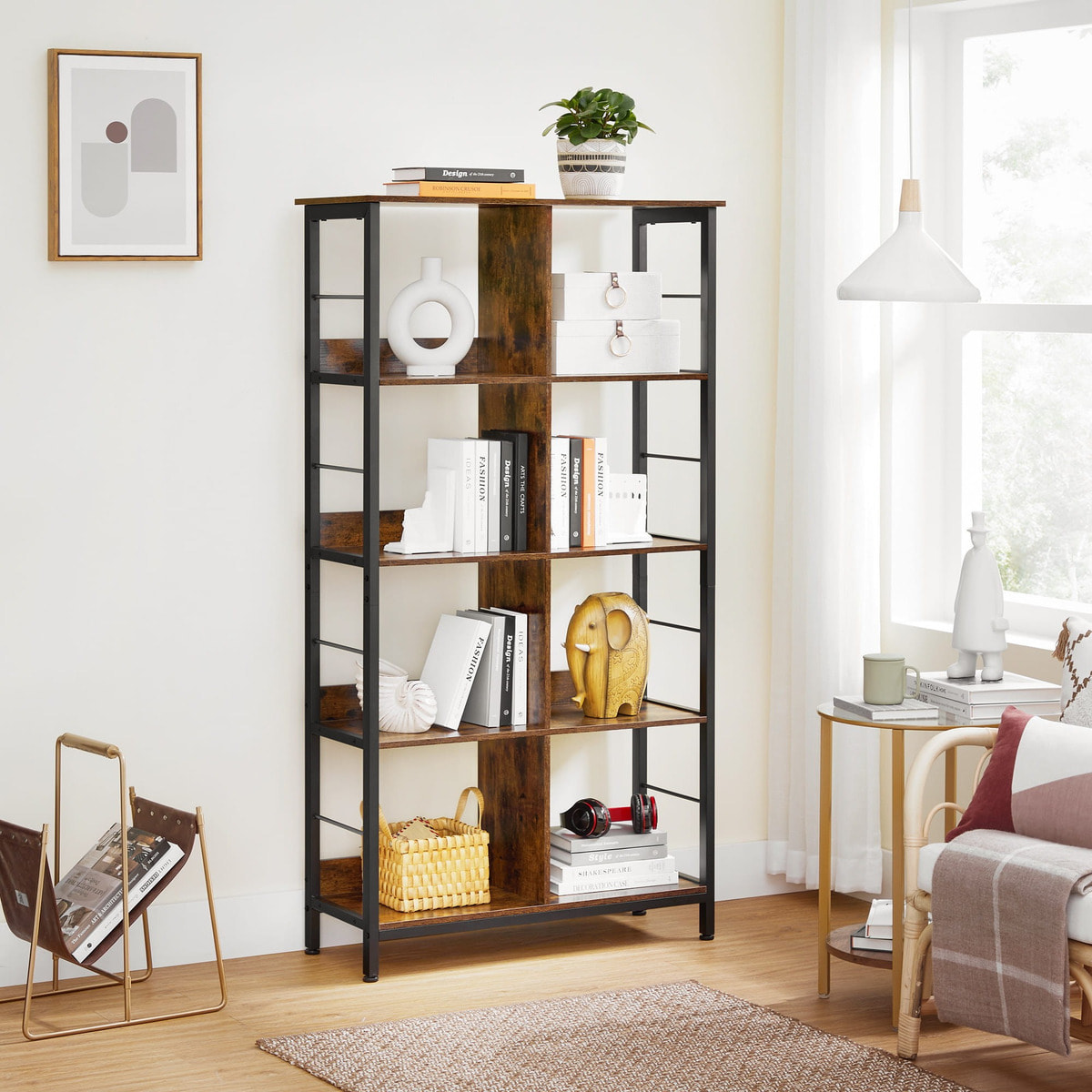Libreria Industrial Loft in Legno Rovere Rustico e Metallo
