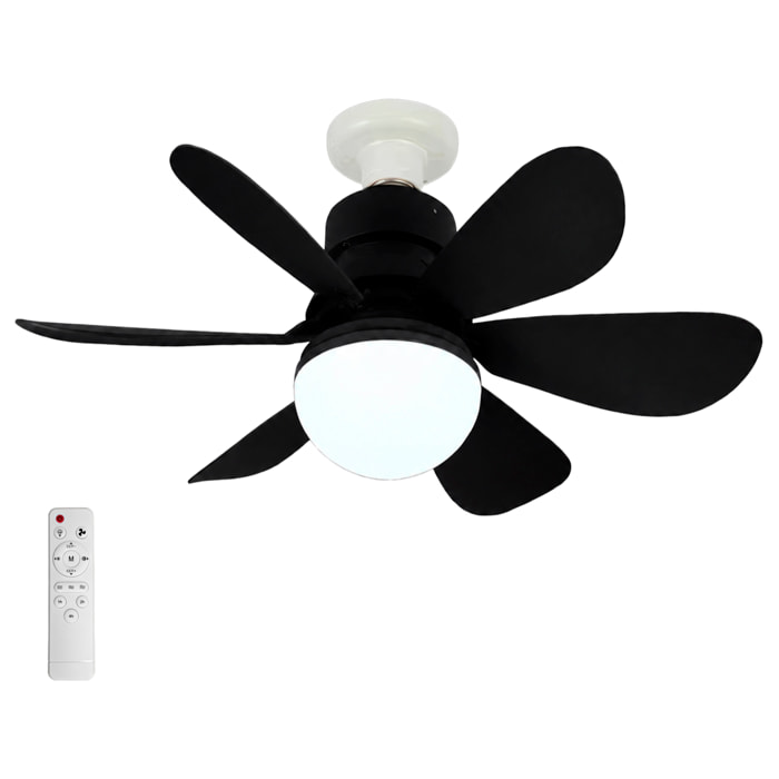 Ventilador de techo FS-HX-R420 de 42 cm. Adaptador E27, 3 velocidades y luz LED regulable de 12 W. Incluye mando a distancia.