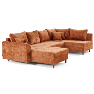 Rune - canapé panoramique d'angle droit 7 places en velours texturé - Rouille