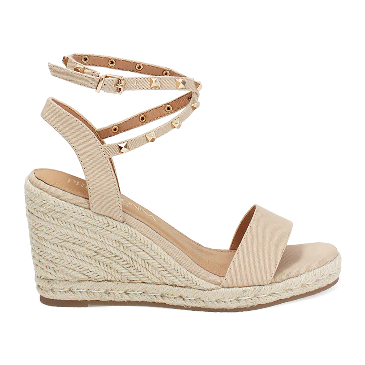 Zeppe donna beige in canvas con braccialetto