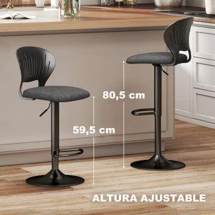 Juego de 2 Taburetes Altos de Cocina Giratorios en 360°, Taburetes de Bar Regulables en Altura de 84-105 cm, Respaldo Hueco, Reposapiés, para Comedor, Mostrador, Negro
