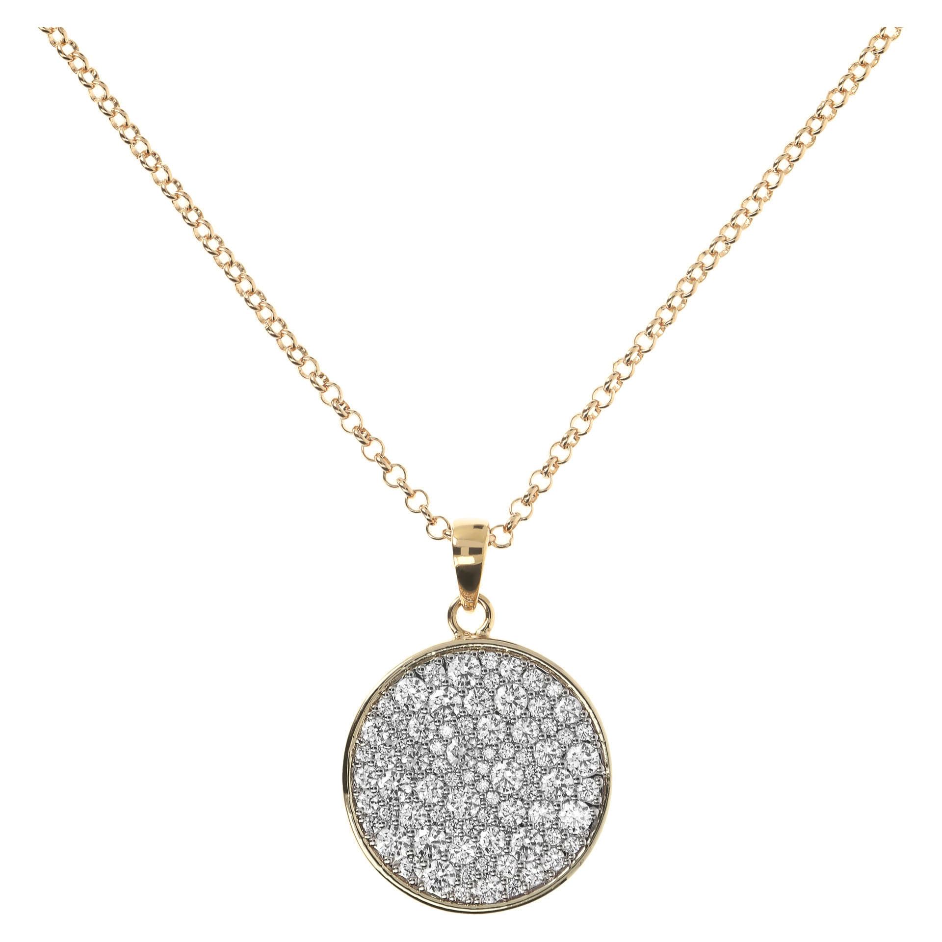 Collana Lunga Disco Pavé con Cubic Zirconia Placcata Oro Giallo 18kt