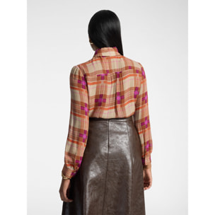 Elena Mirò - Camicia in georgette stampata con fusciacca - Marrone