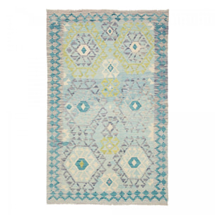 Tapis kilim géométrique, tissé plat en laine, MEMEDA