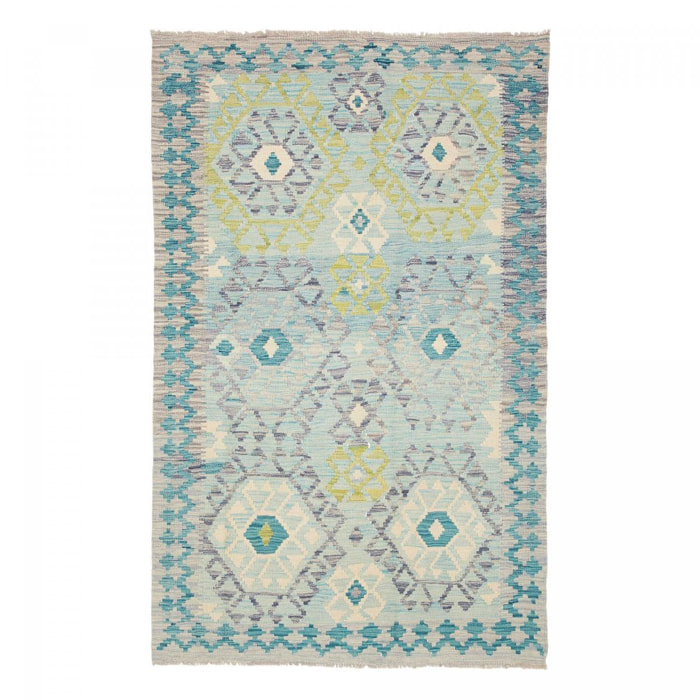 Tapis kilim géométrique, tissé plat en laine, MEMEDA