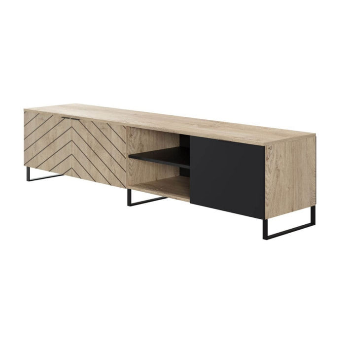 Auxane - meuble TV - bois et noir - 200 cm - style contemporain - Bois / Noir