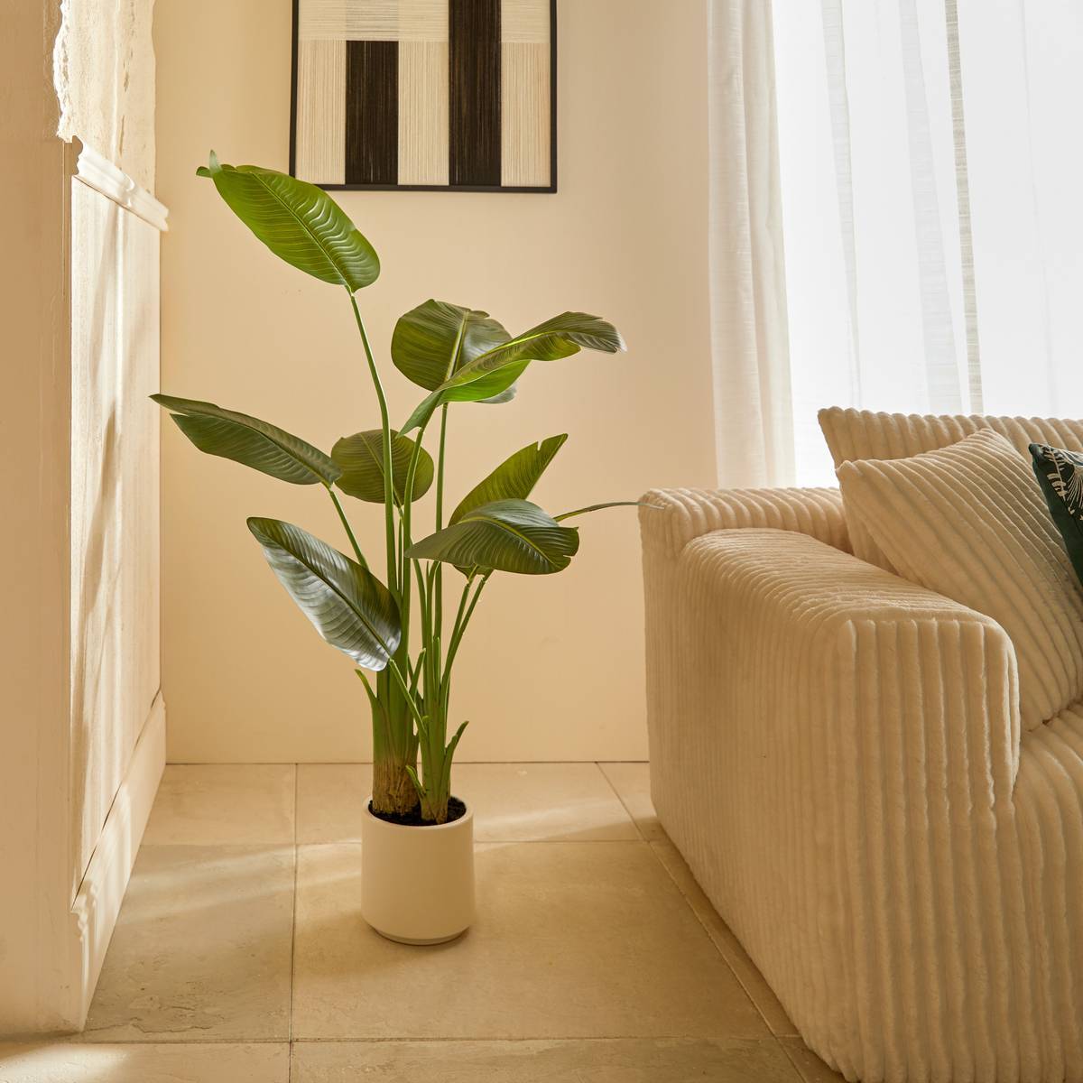 Bananier Artificielle Lora H140 cm avec Pot Blanc