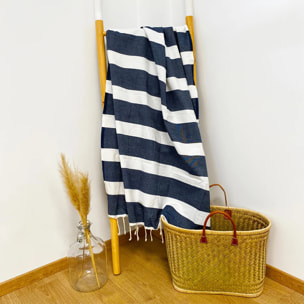 Fouta plate traditionnelle Bleu 100x200 190g/m² - Transat Bleu Marine