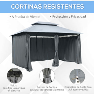 Cenador de Jardín 3x4m con Doble Techo 6 Cortinas Laterales Fiesta Evento Gris