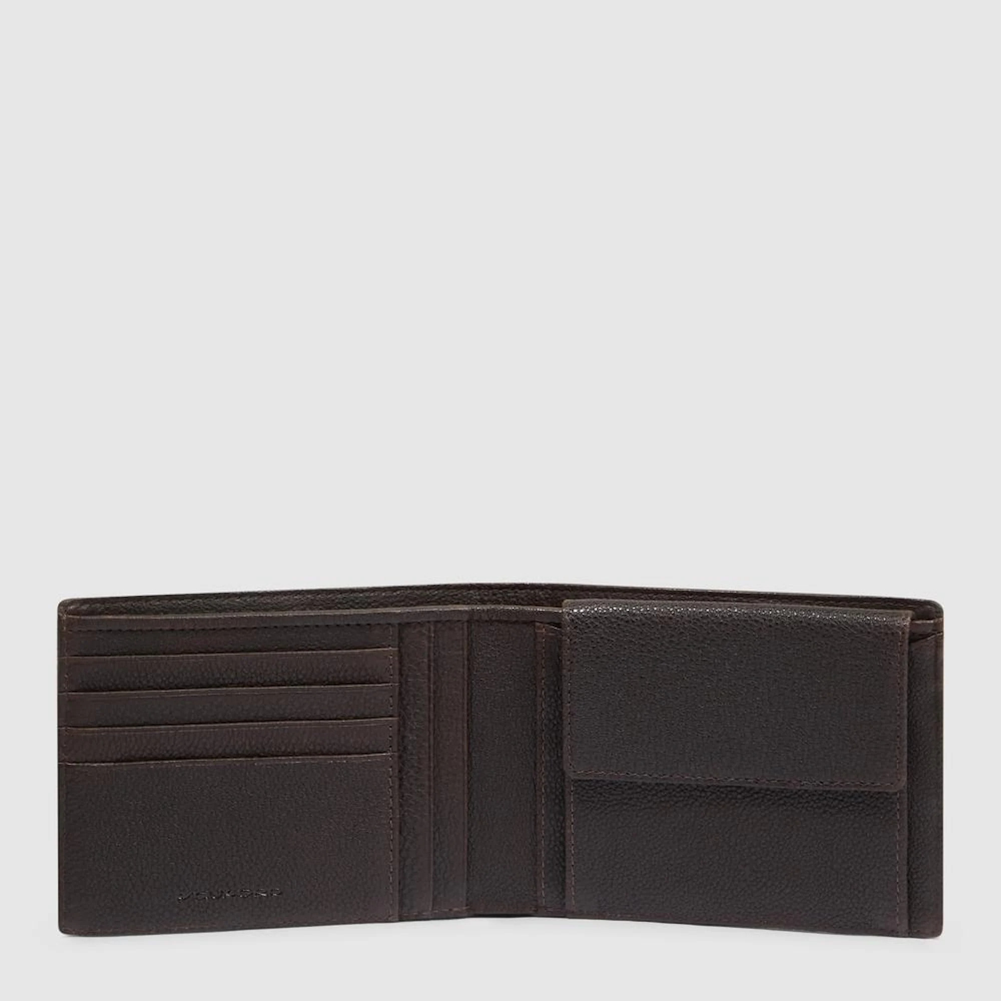 Piquadro Portafogli in tessuto riciclato e pelle con portamonete, schermato con protezione RFID