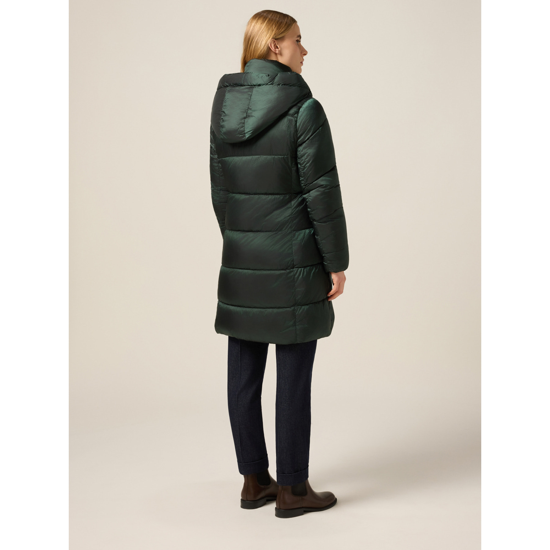 Oltre - Piumino lungo in nylon con cappuccio - Verde