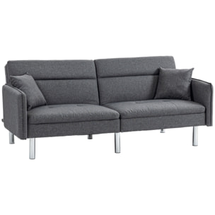 Canapé convertible 3 places design contemporain dossier inclinable piètement acier chromé tissu gris