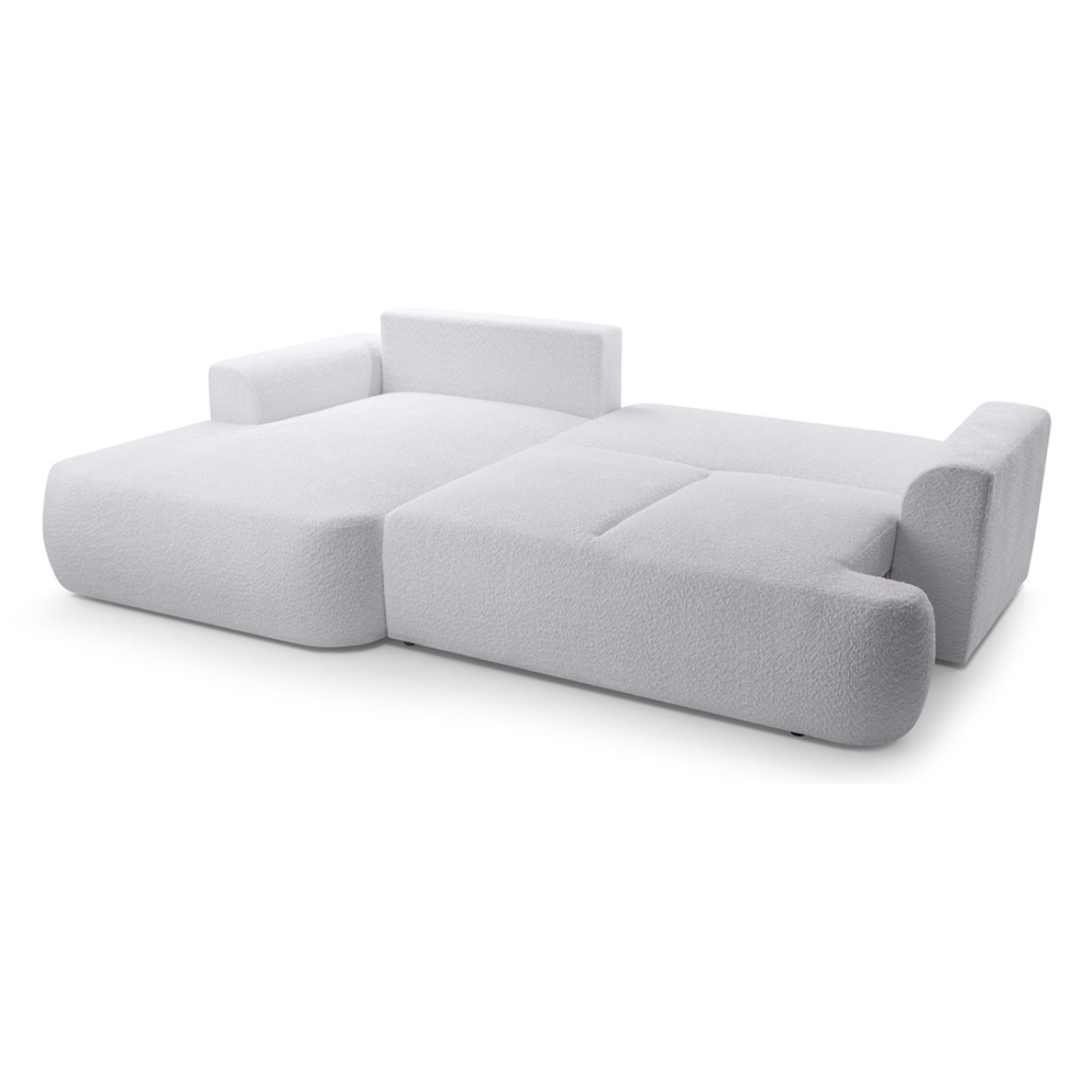 Candela - canapé d'angle gauche 4 places - convertible avec coffre - en tissu bouclette - Gris clair