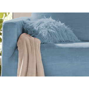 Copridivano 4 Posti Elasticizzato In Tinta Unita Effetto Velluto Modello Morbidissimo Colore Cielo