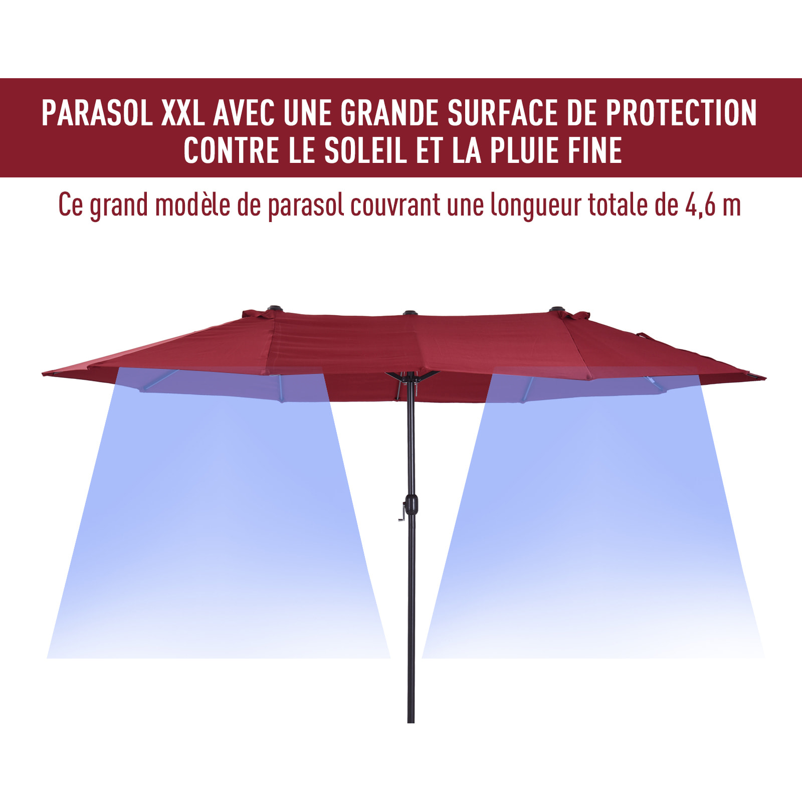 Grand parasol droit de jardin acier polyester