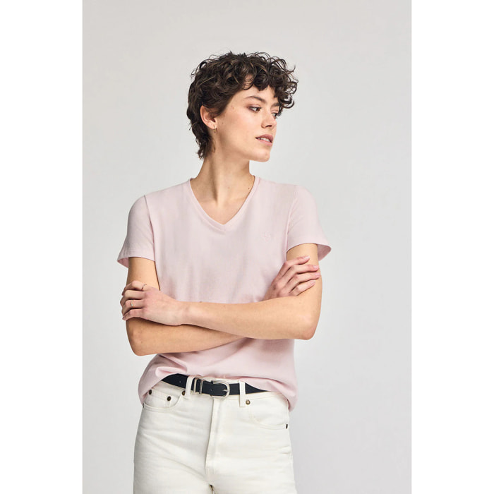 Maglietta rosa con scollo a V e ricamo Rigby Best