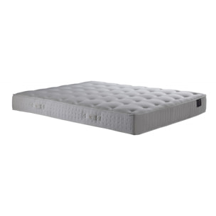 Ensemble matelas ressorts PULSAR, mémoire de forme, H27 cm, sommier blanc pieds de poules