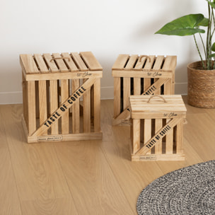 Set de 3 boîtes cagettes "Colonial" rotin