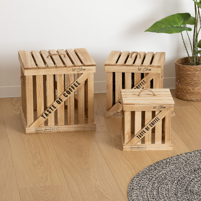 Set de 3 boîtes cagettes "Colonial" rotin