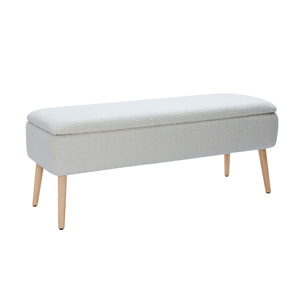 Banc coffre effet laine bouclée blanc et bois clair massif L120 cm LARS
