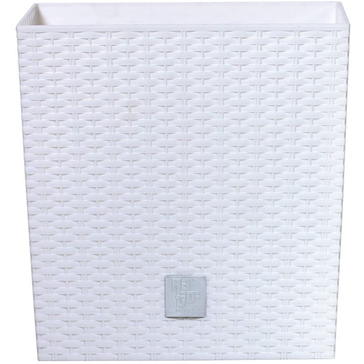 Maceta cuadrada efecto Rattan 32 litros con cubilete para plantar en color blanco