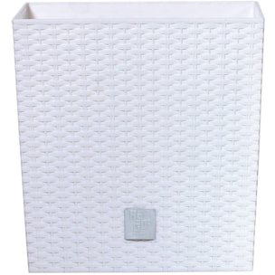 Maceta cuadrada efecto Rattan 32 litros con cubilete para plantar en color blanco